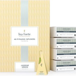 Tea Forte, Té de Jazmín, 48 Bolsas Artesanales de Infusión de Té Verde en Forma de Pirámide