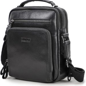 Contacts Genuine Leather Crossbody Bag for Men, Black/White, One size