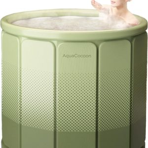 Simcat Portable Folding Bathtub, 70 x 65 cm, Adult Ice Bathtub, Freestanding Ice Bath for Home, Soaking Tub with Thick Insulation Layer (Green)