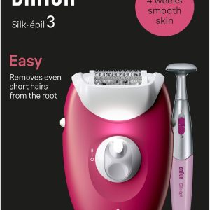 Braun Silk-épil 3, Corded Epilator for Hair Removal, Weeks Of Soft Skin, 3-202, Raspberry