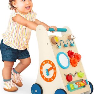 B. toys Wooden Activity Walker – 7 Educational Activities – Learning & Walking Toy for Toddlers – Stand, Push, Walk – 1 Year + – Little Learning Steps