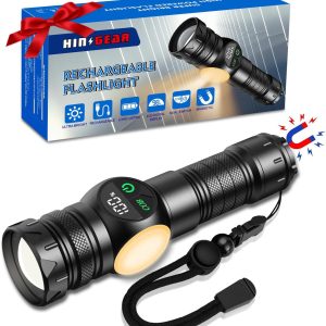Super Bright LED Flashlights with Magnetic, 500000 Lumens, Powerful Rechargeable Flashlight with LCD Digital Display, High Power Flashlight with 9 Modes and Zoom for Camping, Emergency