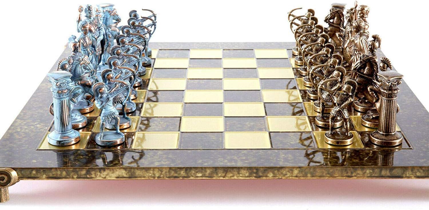 Manopoulos Archers Large Blue Copper Chess Set Brown Chess Board - Image 5