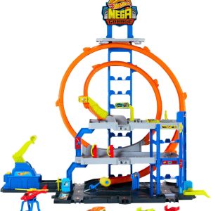 Hot Wheels Track Set with Helicopter and Metal Car, Three Levels of Play, Two Loops, Storage for 37 Cars at 1:64 Scale and Speed Snap Adapters, JLC05