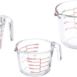 Relaxdays Set of 3 Measuring Cups, Beaker 250 ml, 500 ml, 1 L, Heat Resistant, Microwave Safe, Transparent