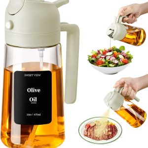 470 ml 2 in 1 Oil Dispenser and Oil Sprayer, Olive Oil Pourer Dispenser for Cooking, Cooking, Air Fryer, Salad, Barbecue (White)