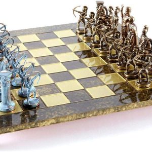 Manopoulos Archers Large Blue Copper Chess Set Brown Chess Board