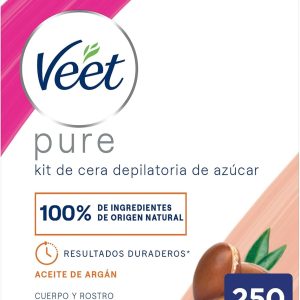 Veet Jar Hair Removal Wax with Argan Oil for All Skin Types – Body and Face – 250ml with Reusable Fabric Bands