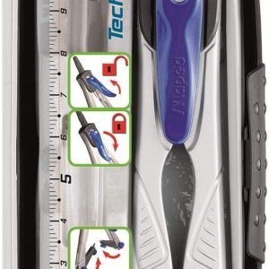 Maped – School Supplies – Techic Compact Box 4 Pieces – Precision School Compass – Includes 1 Universal Clamp, 1 Lead Case and 1 Sharpener – Arm Locking System