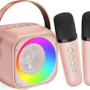 Karaoke Machine for Kids and Adults, Portable Mini Bluetooth Karaoke Microphone, Singing Speaker with 2 Wireless Microphones and Light, Toys for All Smartphones,