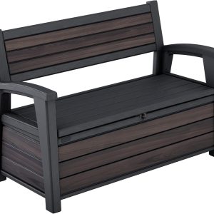 Keter Deco Outdoor Storage Chest Bench, Capacity 227 L, Resin, Rosewood Wood Effect Finish, 152 x 72.5 x 70 cm