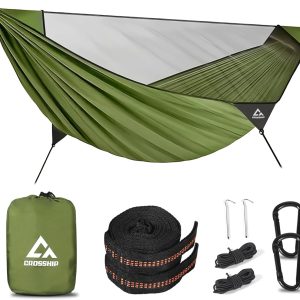 Camping Hammock with Mosquito Net, 2 Person Hammocks, Portable Hammocks, Parachute Nylon Hammock for Indoor, Outdoor, Hiking, Backpacking, Backyard, Beach, Travel (Supports