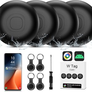Android Air Tracker, IP67 Smart Tag Key Locator Compatible with Google Find Hub App (Android Only) 4 Pack Bluetooth Tag Key Finder for Luggage/Wallet/Suitcase/Bags (Black)