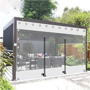 Outdoor Transparent Waterproof Tarpaulin Curtains, Weatherproof PVC Tarpaulin with Zipper, Pergola Patio Porch Gazebo Side Panels Canvas