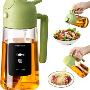 470 ml 2 in 1 Oil Dispenser and Oil Sprayer, Olive Oil Pourer Dispenser for Cooking, Cooking, Air Fryer, Salad, Barbecue (Green)
