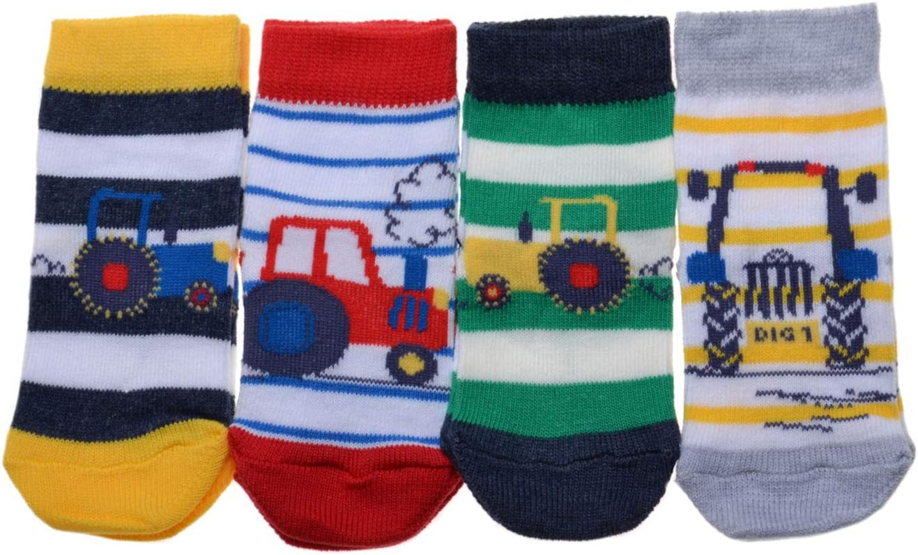 4 Pairs Farm Tractor Socks for Babies and Kids