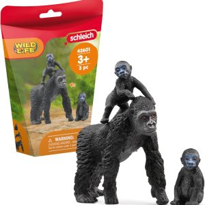 Schleich Wild Life 42601 Gorilla Family | Mother Gorilla with 2 Baby | Realistic Animal Figures | Gift for Boys and Girls | Birthday Decoration | 3 Piece Set | 3 Piece Set | 3 Years Old