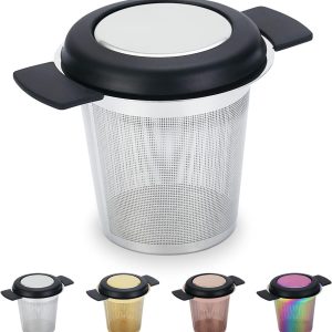 Kyraton Fine Mesh Strainer for Tea and Coffee Infuser, Stainless Steel Filters with Large Capacity and Double Handles Perfect Size for Hanging on Teapots(Silver)