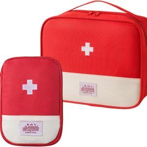 First Aid Kit, 2 Pieces First Aid Kit, Medicine Bag Travel Medicine Kit for Travelling Camping Home Hiking (Red), red, Functional