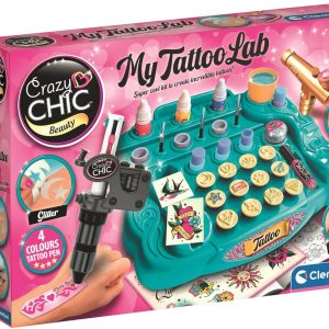Clementoni Crazy Chic – My Tattoo Lab, Creative Games for 6+ Year Olds, Custom Temporary Tattoo Creation Kit, Bright Colors, Stencils and Accessories, 18260