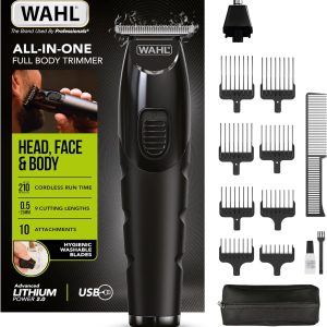 WAHL All in One Trimmer, Complete Grooming of Hair, Beard, Ears, Nose and Body, Powerful Lithium Battery, Washable Heads and Wide T-Shaped Head, 0.5mm-25mm Cutting, 210 Minutes Carg