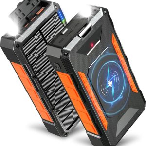 26800mAh Solar Power Bank, 45W PD Fast Charging Wireless Charger with 4 Outputs, Flashlight, Waterproof, Solar Charger for Smartphones, Camping and Outdoor Use