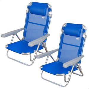 AKTIVE Pack of 2 Folding Multi-Position Chairs for Beach, Garden, Terrace or Camping, 5 Different Positions, Measures 48 x 46 x 84 cm, Height 21 cm, Reinforced with Carry Handle (85479)