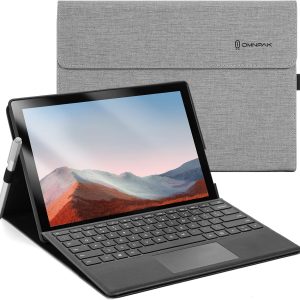 Omnpak Case Compatible with Microsoft Surface Pro 7+(7 Plus) 2021/ Surface Pro 7 2019/ Surface Pro 6 2018/ Surface Pro 5 2017, PU Leather Case – Grey