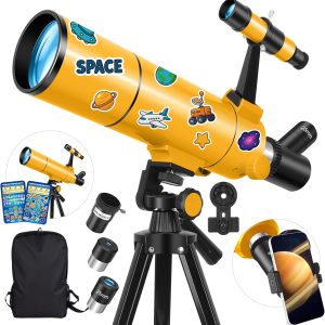 Professional Astronomical Telescope for Adults and Kids Beginners, 80/500mm Portable Refractor Telescope with Adjustable Tripod, Phone Adapter, Backpack and Space Stickers