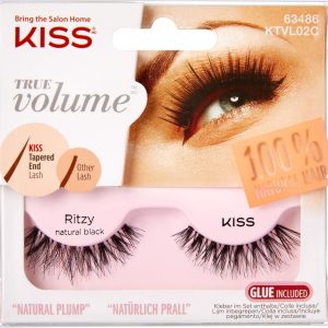 KISS True Volume Collection 1 Pair Ritzy 100% Natural Hair False Eyelashes with Tapered End Technology, Includes Eyelash Glue