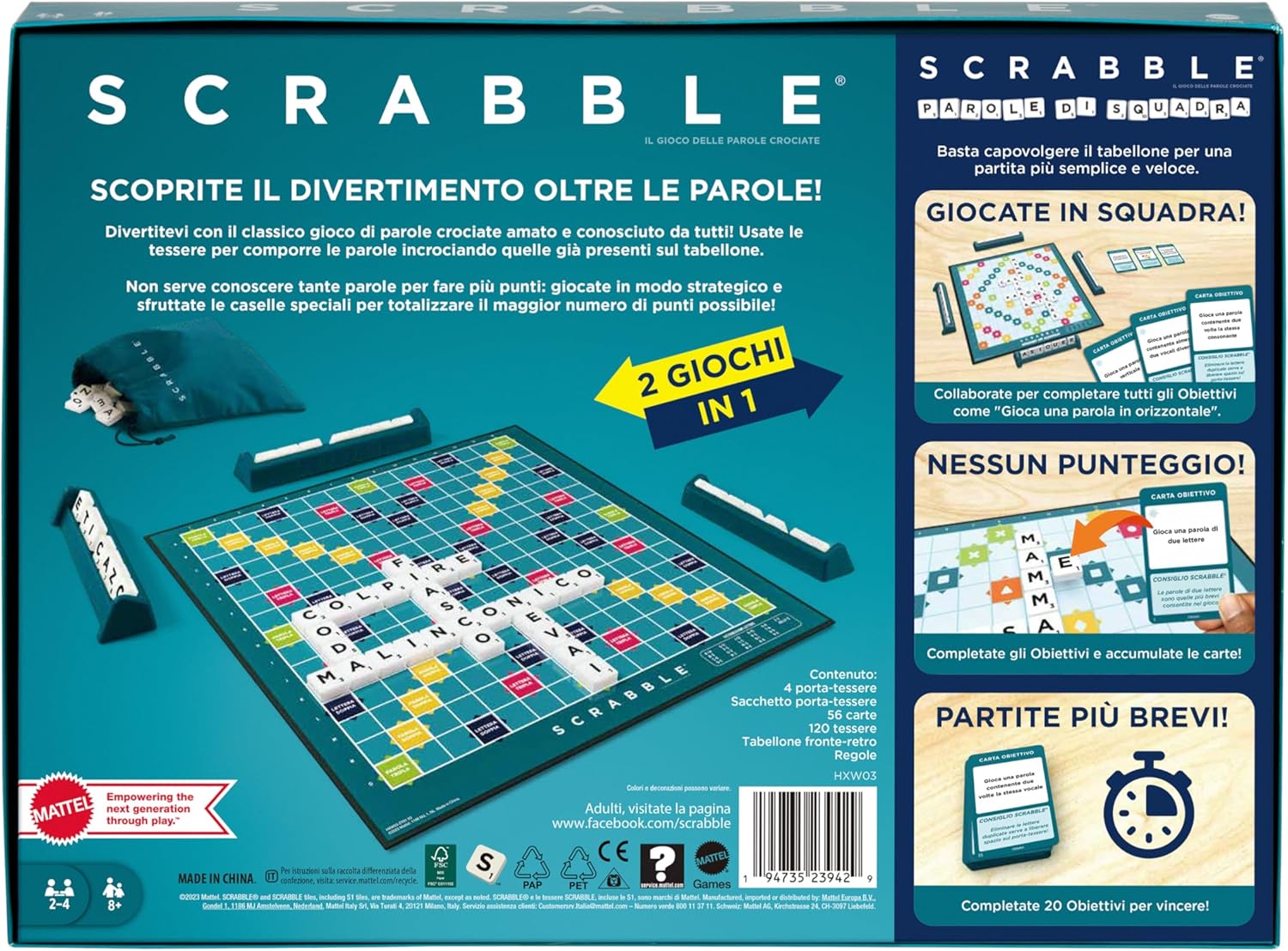Mattel Games Scrabble 2 in one, Italian version, HXW03 - Image 4