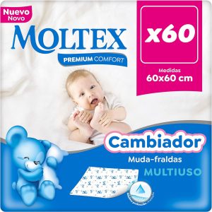 Moltex Premium Comfort – Disposable changing mat for baby (60 x 60 cm) – 60 changing mats (6 bags of 10 units) – Soft and dermatologically tested fabric – Waterproof – PEFC certified