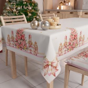 PETTI ARTIGIANI ITALIANI – Christmas Tablecloth, Stain Resistant Tablecloth, Rectangular Table Cloth, Christmas Tablecloth 140 x 240 cm Nutcracker Pink, 100% Made in Italy