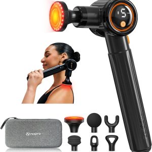 Muscle Massage Gun with Heat and Red Light Therapy, Napre Muscle Massage Gun with Long Handle and 3 Adjustable Angles, Massage Gun Massager, Cervical Back Muscle Massager, Black