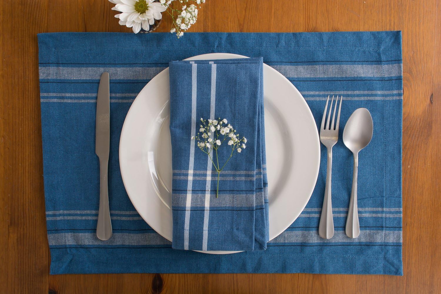 DII - French Stripe Table Tops, 100% cotton., Chambray Blue, Placemat - Image 3