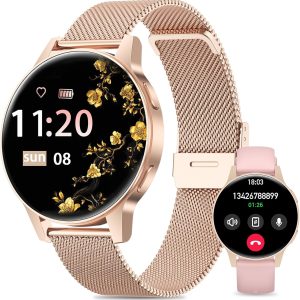 Women’s Smart Watch, 1.27″ TFT with Bluetooth Calls Smartwatch Women, Female Cycle, 24H Heart Rate Monitor, Sleep Monitor, 100+ Sports, IP68 Waterproof, for Android/iOS (Rose Gold)