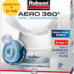Rubson AERO 360º Bathroom Portable Cordless Dehumidifier for Bathroom, Moisture Absorbing for Air Circulation, Moisture Condensation Sink, Device and Tablet (450g)
