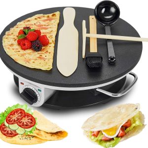 1200W Pancake Maker Pro – 12″ Nonstick Crepe & Tortilla Press with Adjustable Temperature, One Touch Pour – Great for Quesadillas, Pita, Pizza