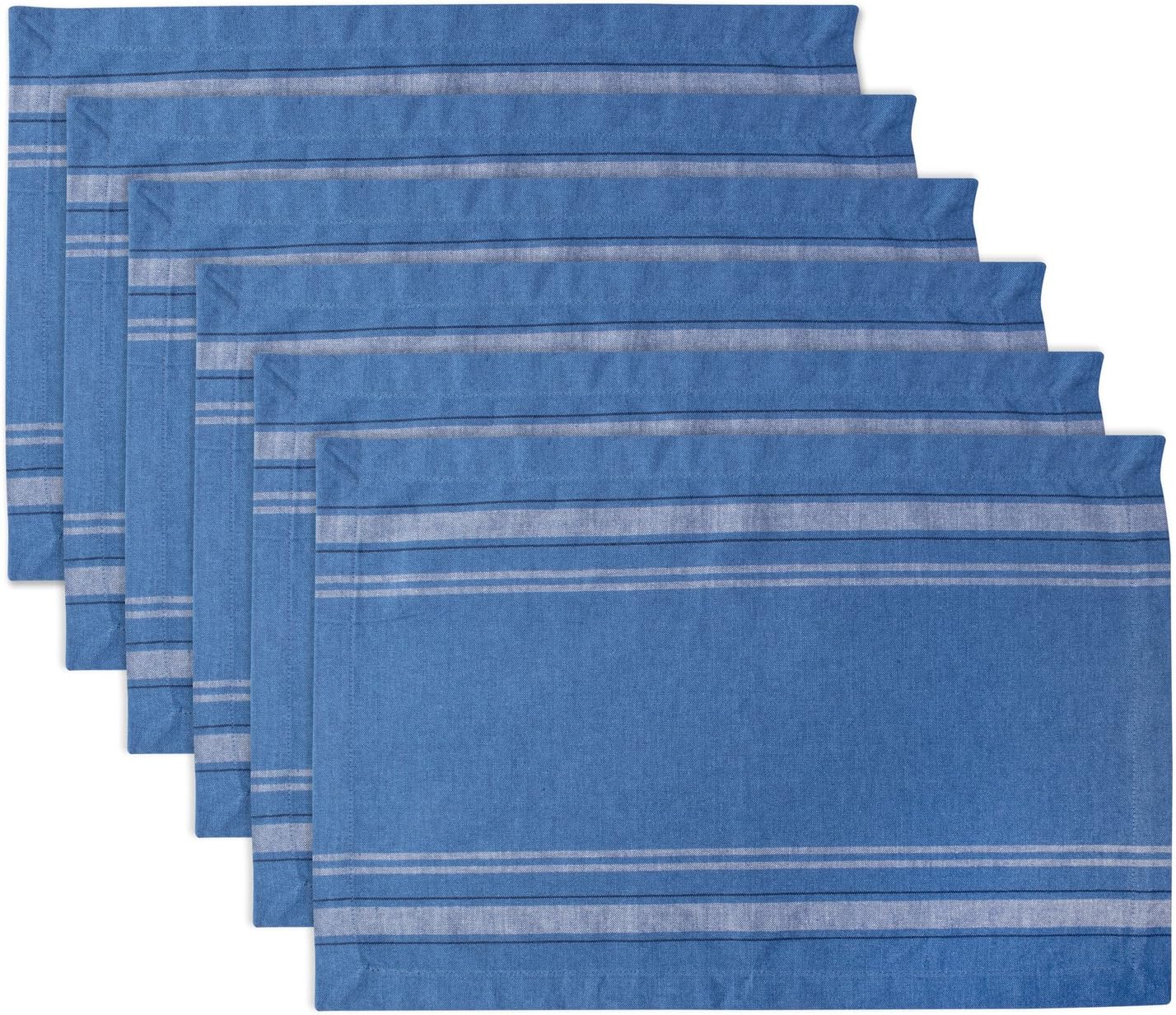 DII - French Stripe Table Tops, 100% cotton., Chambray Blue, Placemat