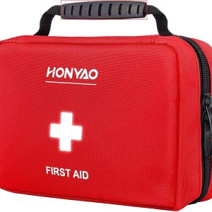 HONYAO First Aid Kit 222 Pieces, Complete First Aid Kit, Kit for Home Car Work Sport Travel Camping, Red