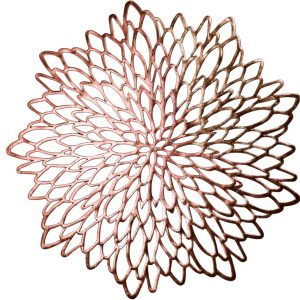 12 Pairs Rose Gold Placemats and Coasters 24 Pieces Metallic Pressed Vinyl Dining Room Decor Round Floral Charger for Wedding Valentine’s Day Christmas