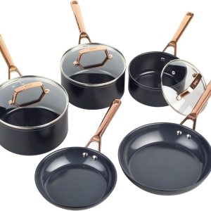 Ninja Extended Life 5 Piece Ceramic Cookware Set (8″ and 9.5″ Frying Pans + 16, 18 & 20 cm Saucepans & Lids), Non-Stick (PFA, PFOA, Lead or Cadmium) Suitable for