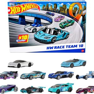 Hot Wheels Pack of 10 Race Cars (Assorted Models, Random Selection), 1:64 Scale, Includes 1 Corvette Greenwood, 1 Lamborghini Centenario Roadster and 1 McLaren Speedtail, HYM96