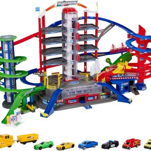 Majorette – Super City Garage 7 Floors, Includes 6 Cars and Motorized Train with Light and Sound, for Children from 5 Years – 128 x 78 x 73 cm