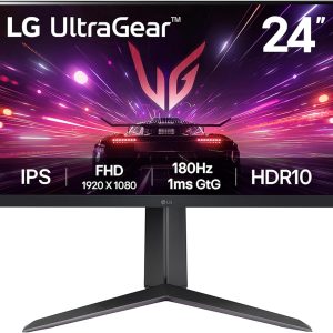 LG Ultragear 24GS65F Gaming Monitor, 24 Inch, 1080p, 180Hz, 1ms, IPS Display, HDR 10, Compatible with NVIDIA G-Sync and AMD FreeSync, Intelligent Energy Saving, DisplayPort, HDMI