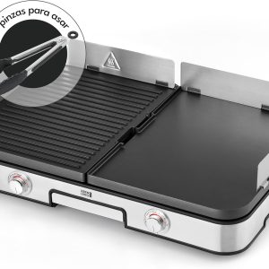 LEBENLANG 2400W Kitchen Griddle – Incl. BBQ Tongs & Splash Guard I 48 x 30 cm For Indoor and Outdoor I Electric Griddle for Cooking Grelhador Electric Roasting Griddle XXL