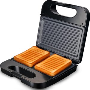 Grunkel – Sandwich maker with grill for 2 sandwiches. Non-slip and non-stick surface of 750 W of power and cool touch (stainless steel)