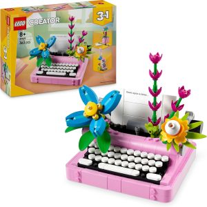 LEGO Creator 3 in 1 Typewriter with Flowers Toy – Transformable into Keytar Musical Keyboard or Flower Pot with Pen and Notebook – Birthday Gift for Girls and Boys Age 8+ 31169