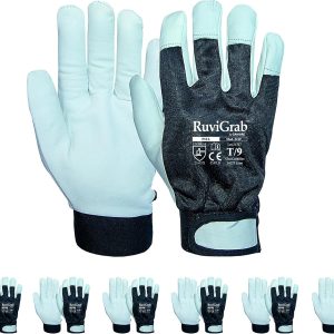 RuviGrab – Leather Work Glove | Vented Back Velcro Closure | Gardening Gloves | Work Gloves | Leather Gloves | Men’s and Women’s Gloves