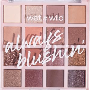 Wet n Wild Always Blushin’ Eyeshadow Palette, Paleta de Sombras de Ojos en 16 Colores Neutros Difuminables con Acabado Mate, Brillante y Glitter para un Look Soft Glam, Ultra Pigmentadas Nude y Rosa